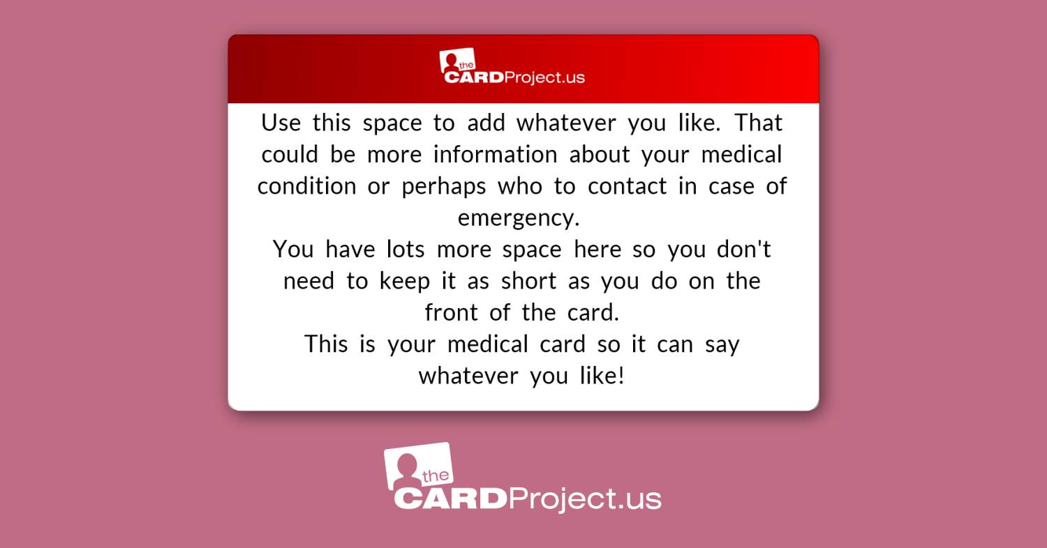 Create Your Own Medical Card Double Sided With Photo (REAR)